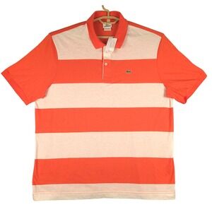Lacoste Mens‎ XXL Polo Shirt Orange White Striped Pima Cotton Short Sleeve